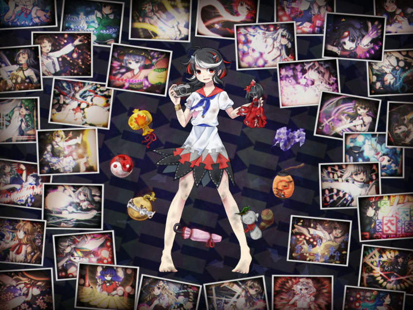 &gt;_&lt; 6+girls abstract_background ahoge apron arm_behind_back armpits ascot attack bamboo_broom barefoot biwa_lute black_eyes black_hair blonde_hair blue_eyes blue_hair bow braid breasts brooch broom brown_eyes brown_hair butterfly calligraphy_brush camera cellphone checkered checkered_skirt cirno closed_eyes closed_umbrella collared_shirt danmaku detached_sleeves directional_arrow dirty dirty_clothes dirty_face dirty_feet doll dress drum drumsticks earmuffs elbow_gloves everyone fan fingernails folding_fan food frog_hair_ornament frown fruit fujiwara_no_mokou futatsuiwa_mamizou glasses gloves gradient_hair green_hair grey_eyes hair_ornament hair_ribbon hairband hakurei_reimu hand_on_own_chest hat hat_bow hat_ribbon head_fins hijiri_byakuren himekaidou_hatate hinanawi_tenshi holding horikawa_raiko horns ibuki_suika ice ice_wings imaizumi_kagerou impossible_spell_card instrument inubashiri_momiji izayoi_sakuya japanese_clothes jewelry juliet_sleeves kaku_seiga kamishirasawa_keine kasodani_kyouko katana kawashiro_nitori key kijin_seija kimono kirisame_marisa knife kochiya_sanae konpaku_youmu lantern leaf leaf_on_head long_hair long_nails long_sleeves looking_at_viewer lute_(instrument) mallet mermaid miracle_mallet miyako_yoshika mob_cap mononobe_no_futo monster_girl moriya_suwako multicolored_hair multiple_girls musical_note neck_ribbon necktie obi ofuda open_mouth orange_eyes outstretched_arm outstretched_arms paintbrush pants paper_lantern parasol peach phone photo_(object) pince-nez pink_hair playing_instrument pointing pointing_at_viewer profile puffy_short_sleeves puffy_sleeves purple_hair red_eyes redhead remilia_scarlet ribbon ribbon-trimmed_skirt ribbon-trimmed_sleeves ribbon_trim rice_bowl saigyouji_yuyuko sash sekibanki serious shameimaru_aya sharp_fingernails shield shirt short_hair short_sleeves shouting side_glance silver_hair single_braid skirt sleeveless smile snake_hair_ornament solo_focus spoilers star streaked_hair sukuna_shinmyoumaru suspenders sweatdrop swinging sword taking_picture tareme tate_eboshi tears texture tokin_hat torn_clothes touhou toyosatomimi_no_miko tsukumo_benben tsukumo_yatsuhashi tsurime turtleneck twin_braids twintails two-tone_hair umbrella upside-down vest vignetting violet_eyes waist_apron wakasagihime weapon white_dress white_gloves white_hair white_shirt wings wristband yakumo_yukari yasaka_kanako yellow_eyes yin_yang ys_(fall)