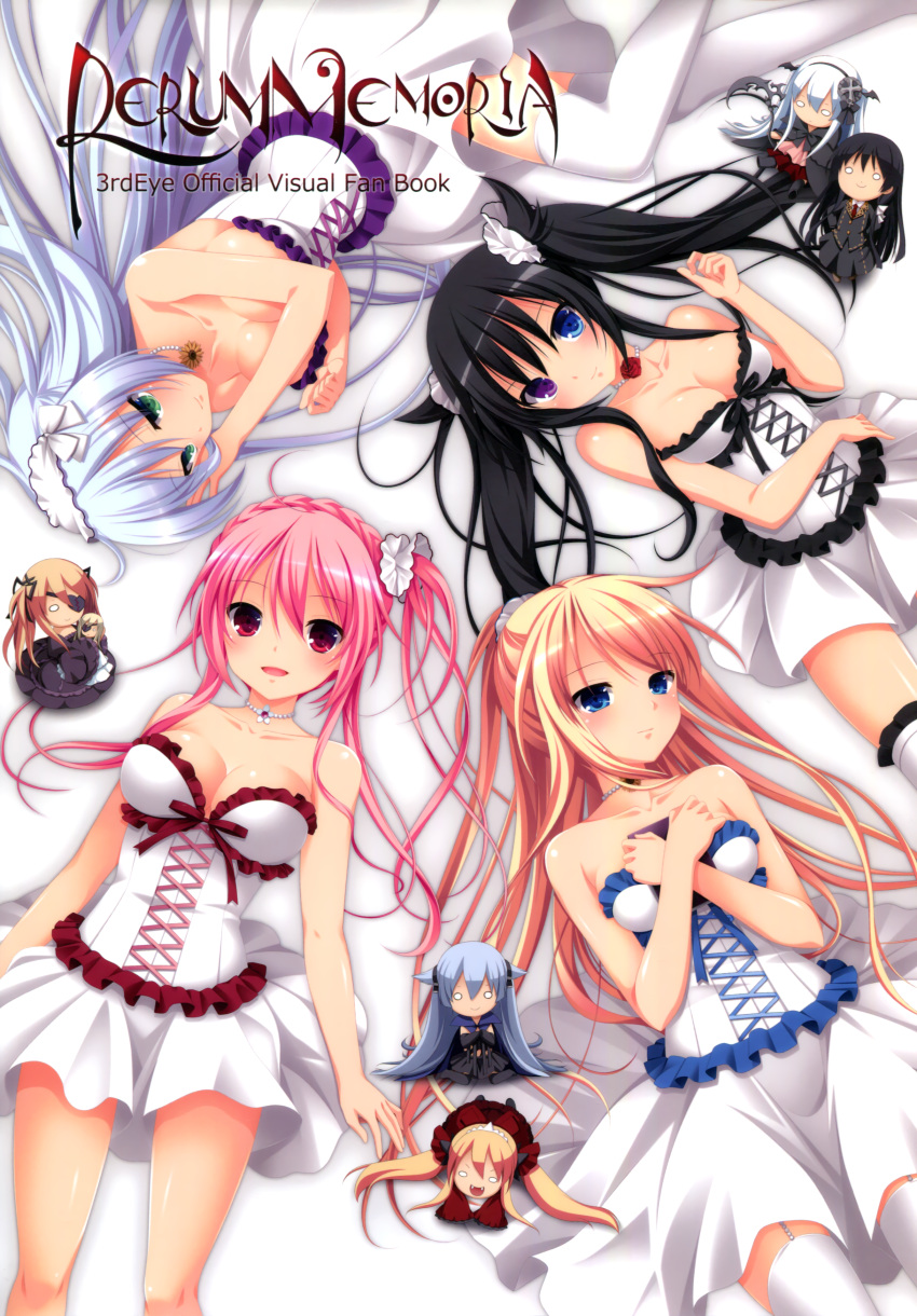 6+girls absurdres black_hair bloody_rondo blue_eyes breasts brown_hair character_request chibi cleavage dress garter_belt gensou_no_idea green_eyes grey_hair heterochromia highres ichinose_yua irina_e_tolstaya kenzaki_noel kujou_mitsuki lying makita_maki multiple_girls nanami_naru pantyhose pink_eyes pink_hair ponytail shinigami_no_testament shinomori_rinon side_ponytail tagme thigh-highs twintails violet_eyes vivi_alhazerd