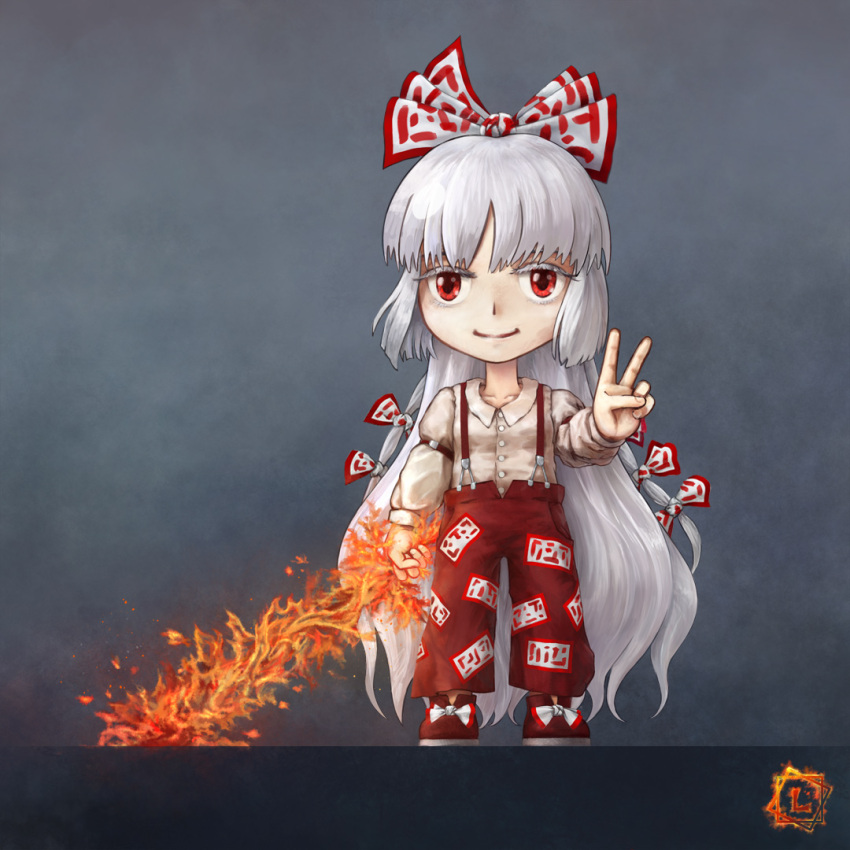 1girl fire fujiwara_no_mokou grey_hair limfoman long_hair red_eyes solo sword touhou very_long_hair weapon