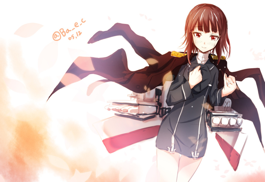 1girl blush boyogo brown_eyes brown_hair crying hat hat_removed headwear_removed highres jewelry kantai_collection looking_at_viewer machinery military military_uniform naval_uniform petals ring sailor_dress sailor_hat short_hair sketch smile solo streaming_tears tagme tears twitter_username uniform wedding_band z3_max_schultz_(kantai_collection)