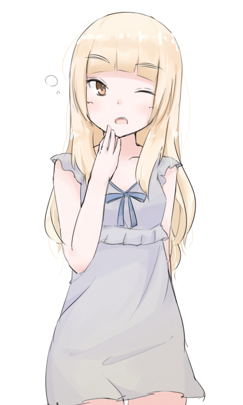 1girl absurdres blonde_hair highres nightgown one_eye_closed perrine_h_clostermann seedflare sleepy solo strike_witches white_background yawning yellow_eyes