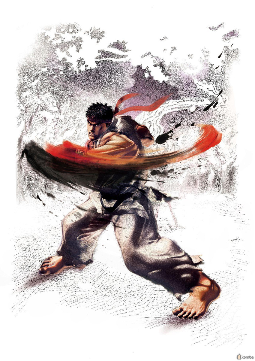 1boy barefoot fighting_stance highres male official_art ryu ryuu_(street_fighter) solo street_fighter