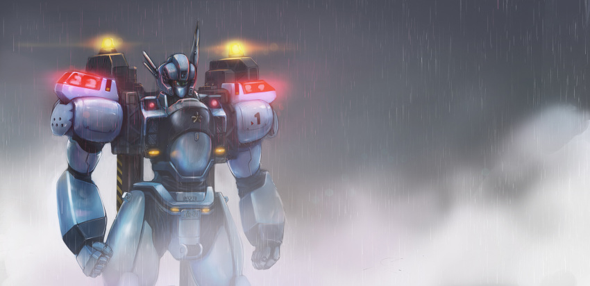 av-98_ingram fog kidou_keisatsu_patlabor mecha no_humans police police_badge rain science_fiction solo solokov_(okb-999)