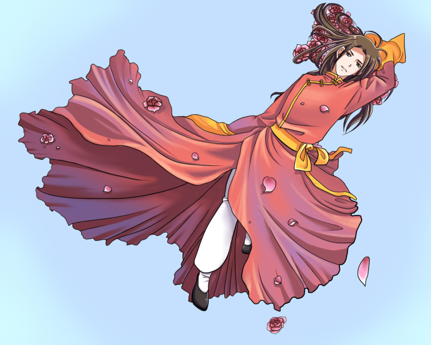 brown_eyes brown_hair china chinese_clothes flower okita&amp;fuji personification personified_map solo tagme