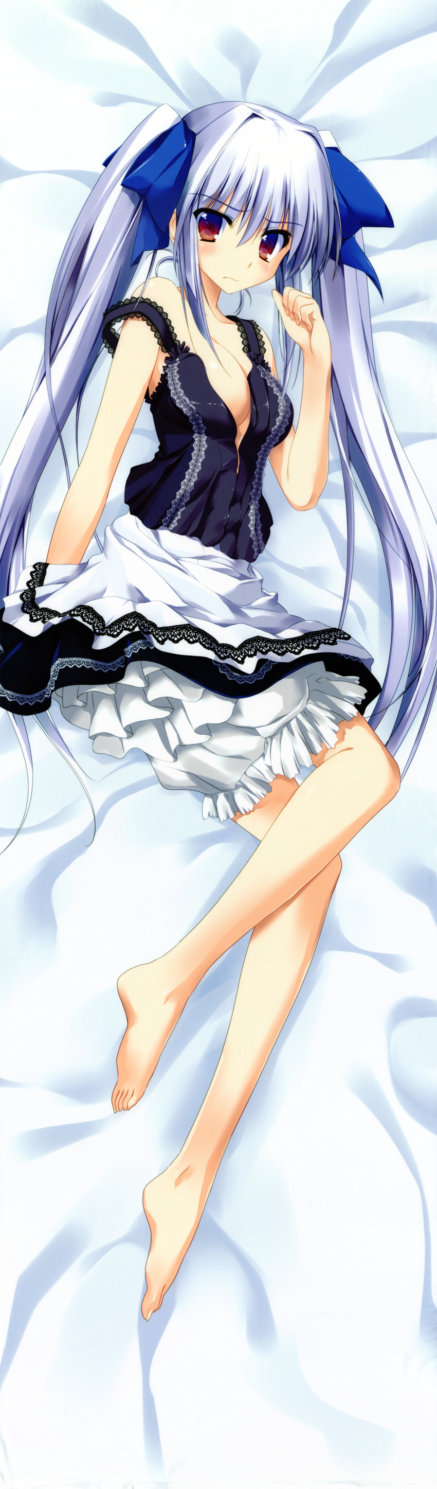 1girl absurdres bloomers blue_hair breasts dakimakura dress highres huge_filesize no_bra open_clothes open_dress red_eyes tsukinon twintails underwear