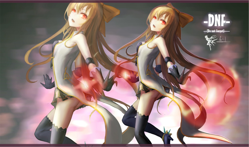 1girl blonde_hair dungeon_and_fighter gloves highres long_hair red_eyes solo thigh-highs wangchuan_de_quanyan