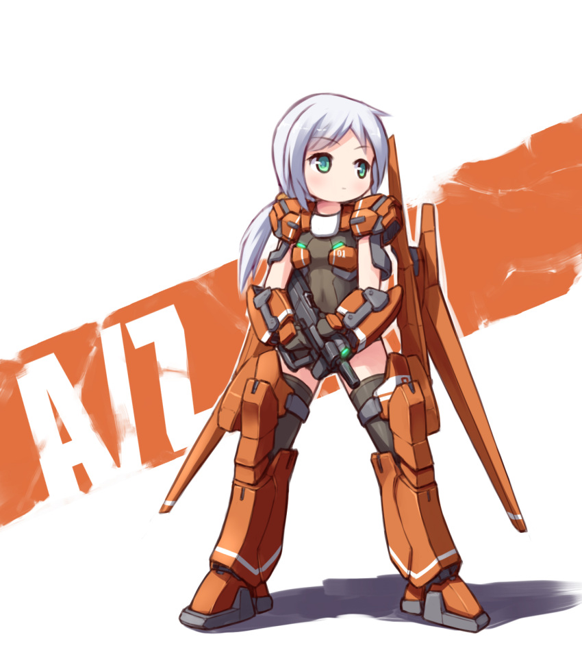 1girl aldnoah.zero green_eyes gun highres kg-6_sleipnir langbazi long_hair mecha_musume personification solo tagme weapon white_hair