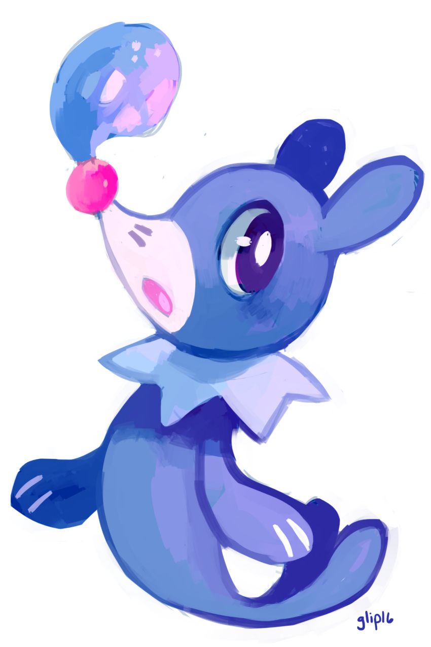 2016 commentary creature full_body gen_7_pokemon glitchedpuppet highres image_sample no_humans nose_bubble pokemon pokemon_(creature) popplio signature simple_background solo tumblr_sample violet_eyes white_background