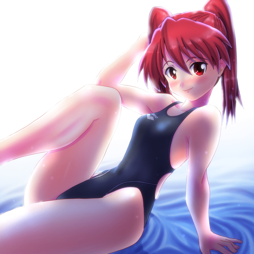 1girl competition_swimsuit highres one-piece_swimsuit original red_eyes redhead short_hair short_twintails solo swimsuit tennouji_masamichi twintails