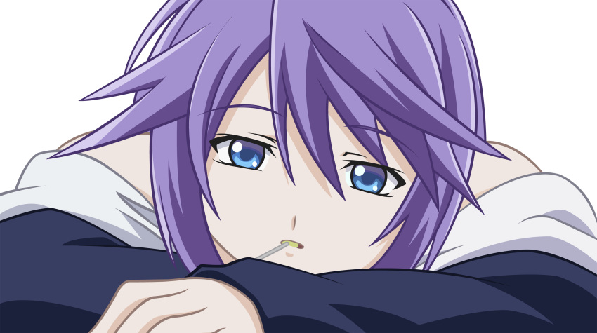 1girl absurdres bare_shoulders blue_eyes candy chanceandluck highres lollipop looking_at_viewer purple_hair rosario+vampire shirayuki_mizore transparent_background vector_trace