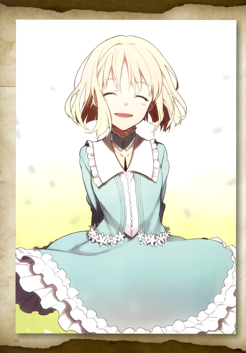 1girl absurdres blonde_hair collar dress fate/prototype:_fragments_of_blue_and_silver highres mu_tation official_art sajou_manaka short_hair solo