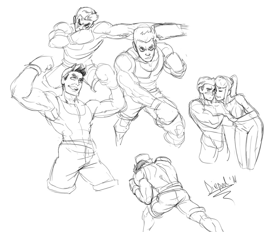1boy 1girl blush boxing_gloves collage diepod eyebrows height_difference little_mac metroid muscle punch-out!! punching samus_aran sketch super_smash_bros. thick_eyebrows