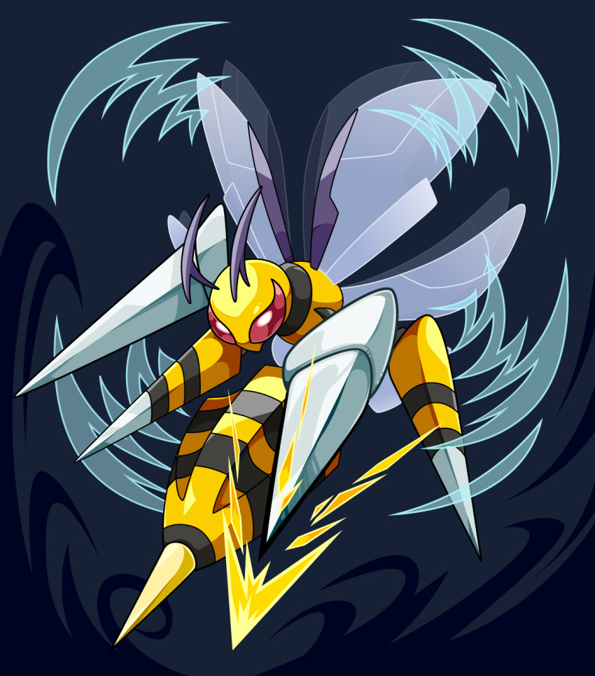 antennae beedrill flapping highres insect_wings mega_beedrill multiple_arms multiple_wings no_humans pokemon pokemon_(creature) pokemon_(game) pokemon_oras red_eyes solo stinger wings yuta_agc