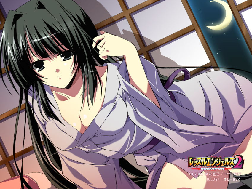 black_hair grey_eyes japanese_clothes kusanagi_mikoto long_hair moon satou_satoru wrestle_angels wrestle_angels_survivor wrestle_angels_survivor_2 yukata