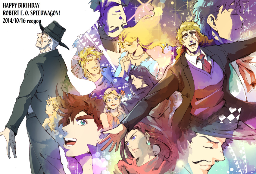 absurdres artist_name caesar_anthonio_zeppeli dated dual_persona erina_pendleton george_joestar_ii happy_birthday highres jojo_no_kimyou_na_bouken jonathan_joestar joseph_joestar_(young) kuujou_holly lisa_lisa robert_eo_speedwagon straizo suzi_quatro will_anthonio_zeppeli yuu_knight3858