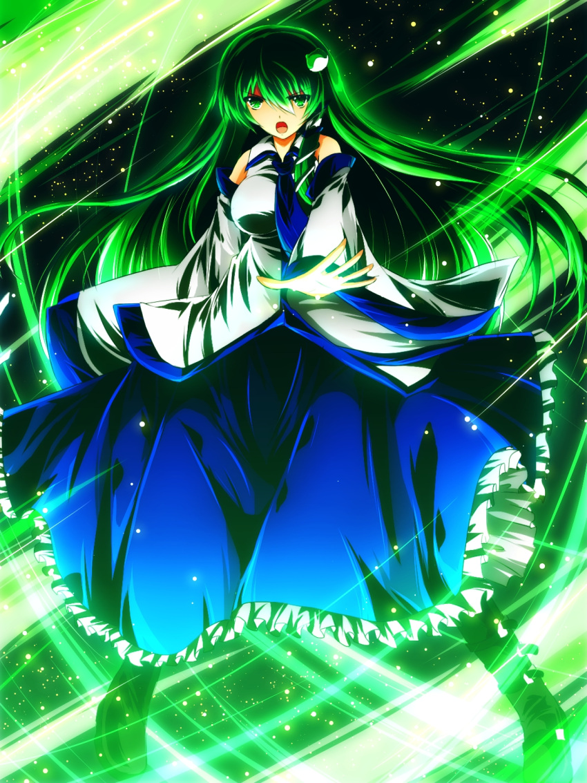 1girl frills green_hair highres kochiya_sanae long_skirt nekominase skirt solo touhou