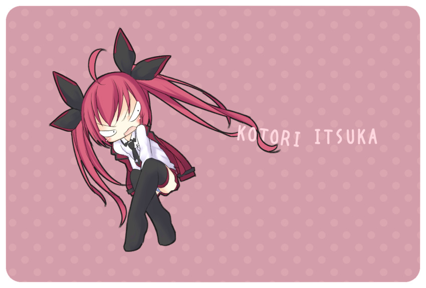 1girl chibi dobunezumi itsuka_kotori long_hair redhead school_uniform solo thigh-highs twintails