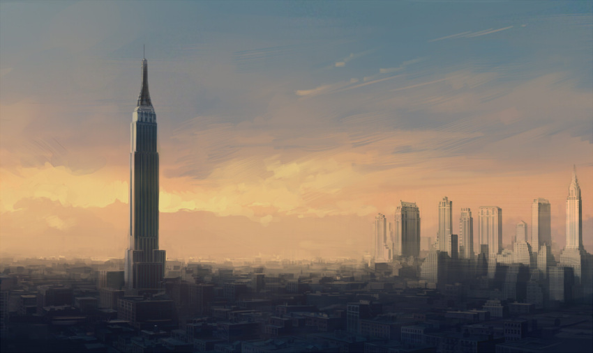 building city cityscape new_york no_humans original scenery seo_tatsuya sky skyscraper