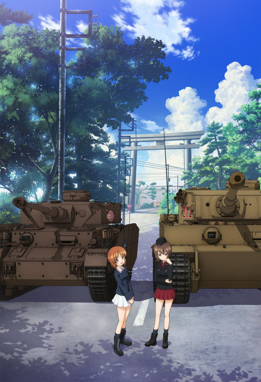 girls_und_panzer highres military military_vehicle nishizumi_maho nishizumi_miho official_art panzerkampfwagen_iv tank tiger_(tank) vehicle