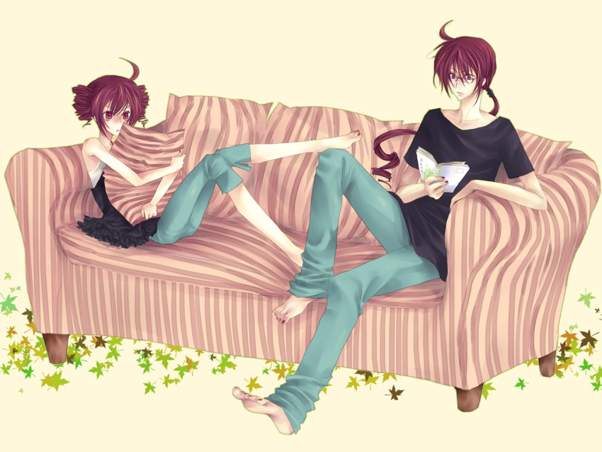 barefoot couch genderswap glasses jikei kasane_ted kasane_teto redhead utau