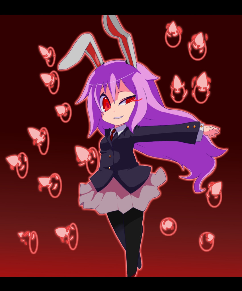 bunny_ears chibi danmaku haiiro_gundan highres pantyhose purple_hair rabbit_ears reisen_udongein_inaba touhou