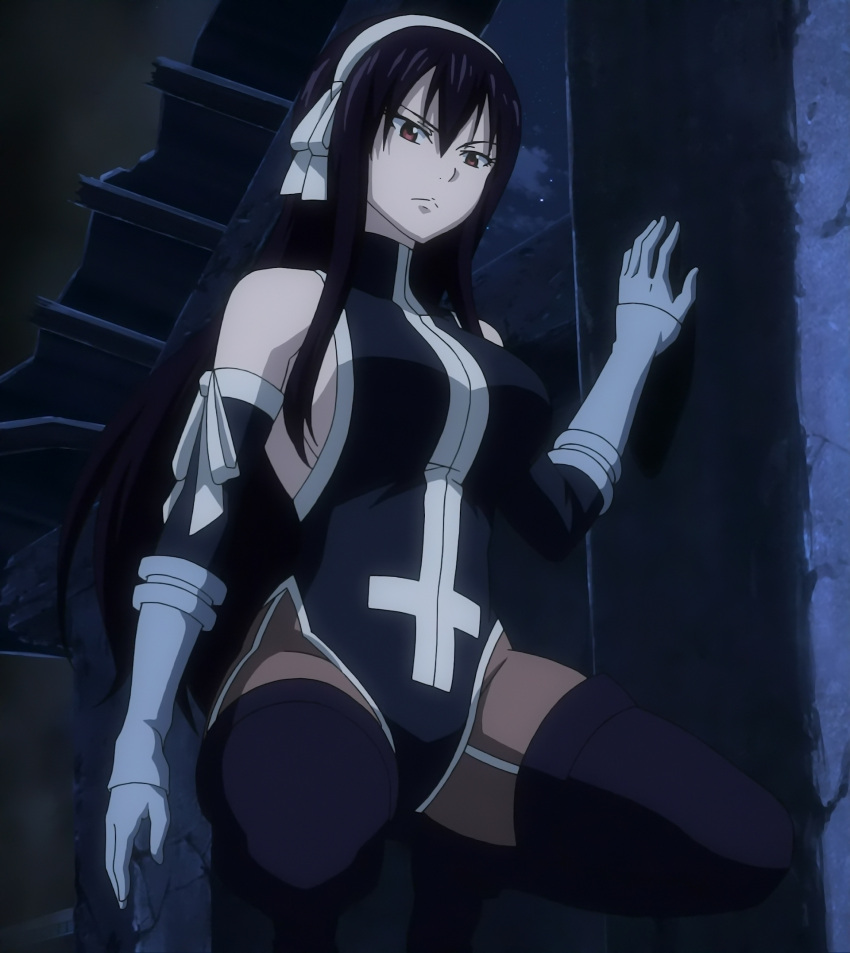 1girl fairy_tail gloves hairband highres pantyhose red_eyes screencap thigh-highs ultear_milkovich