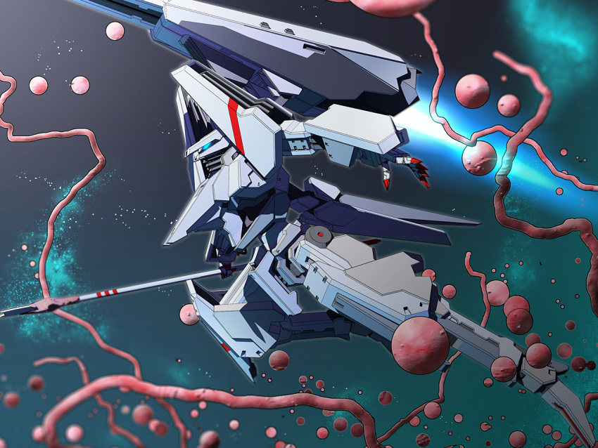 claws flame gauna guardian_(mecha) mecha no_humans polearm sidonia_no_kishi space spear star_(sky) thrusters tsugumori weapon yugo_ama_toki