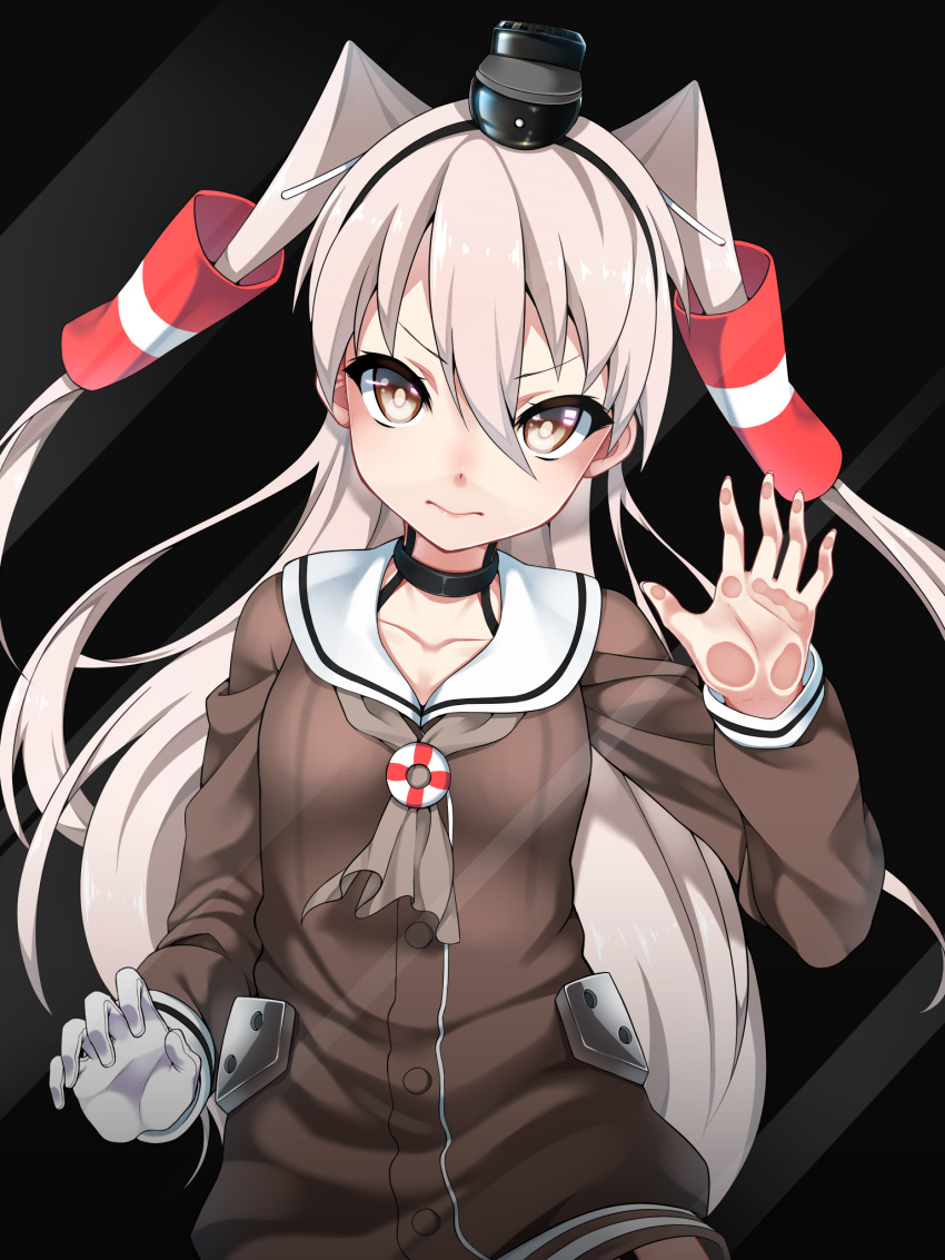 1girl 3: against_glass amatsukaze_(kantai_collection) brown_eyes choker hair_tubes hairband highres kantai_collection long_hair looking_at_viewer megalateo school_uniform serafuku silver_hair solo two_side_up