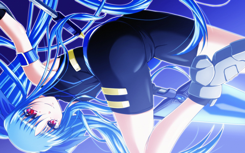 1girl blue_hair highres long_hair lyrical_nanoha mahou_shoujo_lyrical_nanoha mahou_shoujo_lyrical_nanoha_a's mahou_shoujo_lyrical_nanoha_a's_portable:_the_battle_of_aces material-l red_eyes solo tappa_(esperanza) twintails