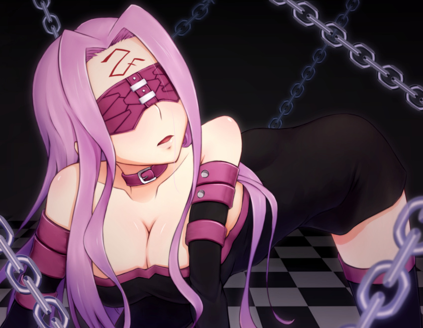 1girl blindfold breasts chain cleavage fate/stay_night fate_(series) large_breasts long_hair muniel_(supernorth_0325) purple_hair rider solo very_long_hair