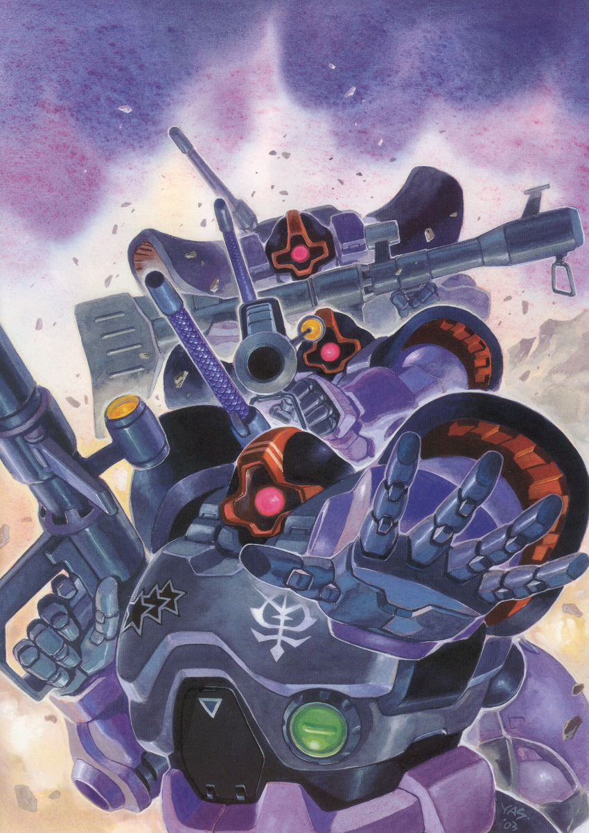 bazooka black_tri-stars dom gundam highres mecha mobile_suit_gundam official_art the_black_three_stars traditional_media weapon yasuhiko_yoshikazu zeon