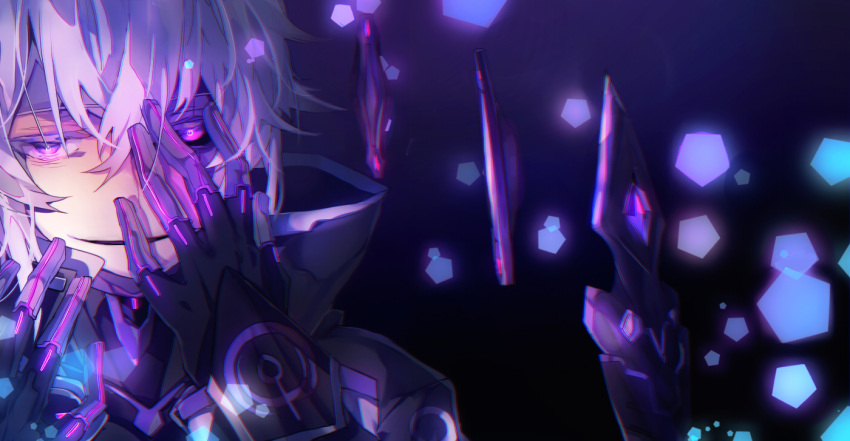 1boy add_(elsword) black_sclera ch_(pixiv) colored_eyelashes elsword face gloves hand_over_face male popped_collar purple purple_hair solo violet_eyes