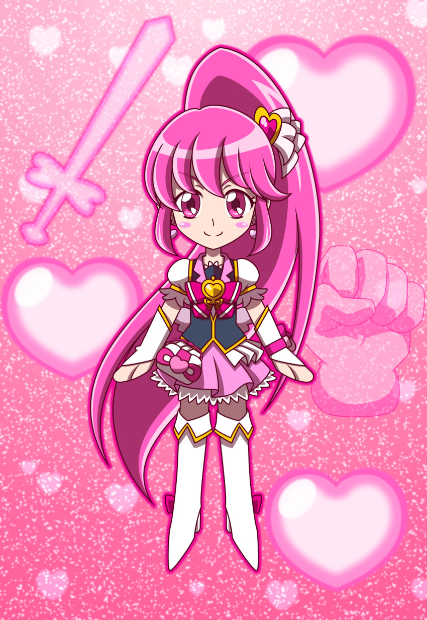 aino_megumi cure_lovely happinesscharge_precure! long_hair mahou_shoujo pink_eyes pink_hair ponytail smile