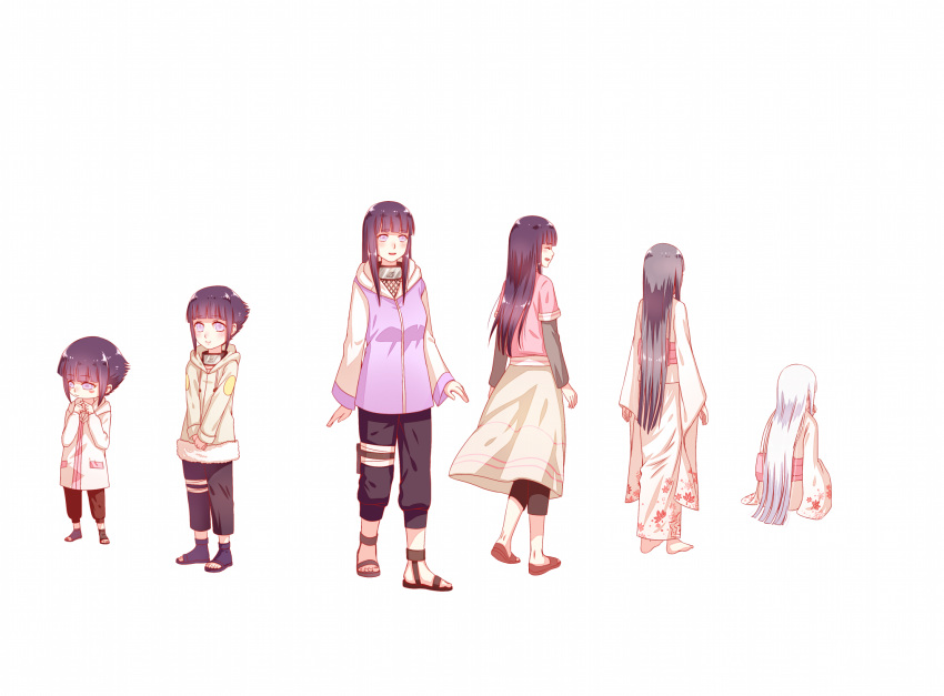 age_progression child haneru highres hyuuga_hinata japanese_clothes kimono lavender_eyes long_hair multiple_persona naruto naruto:_the_last naruto_shippuuden older open_mouth purple_hair short_hair smile young