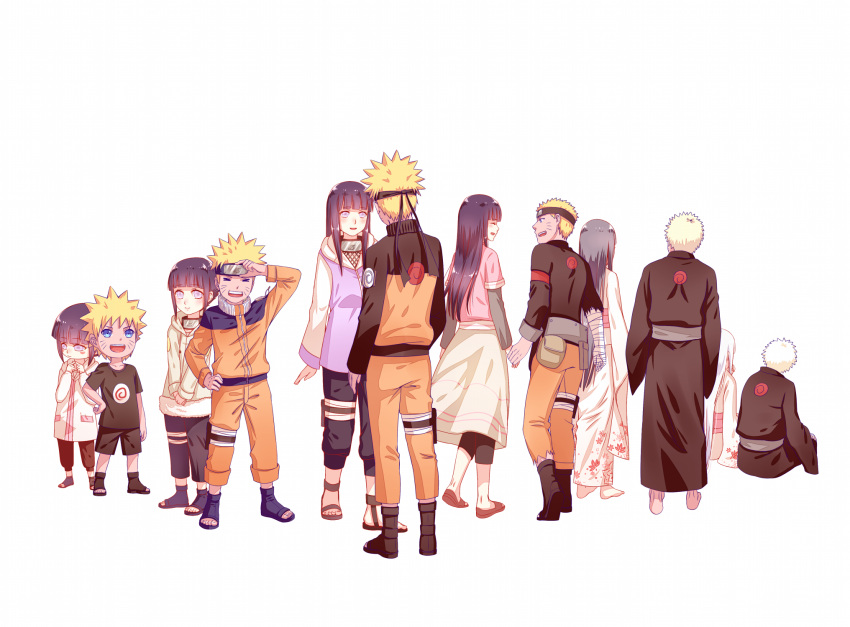 age_progression bandages blonde_hair blue_eyes child couple forehead_protector haneru hetero highres hyuuga_hinata japanese_clothes kimono lavender_eyes long_hair multiple_persona naruto naruto:_the_last naruto_shippuuden older open_mouth purple_hair short_hair smile uzumaki_naruto younger