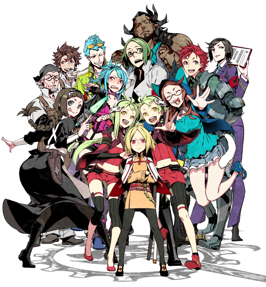 +_+ 6+boys 6+girls 7th_dragon_2020 7th_dragon_2020-ii :d :p absurdres animal_hood apron aqua_eyes armband bare_legs beard black_eyes black_hair black_legwear blonde_hair blue_hair blush body_armor boots braid breasts brown_gloves brown_hair cat_hood character_request choker clipboard closed_eyes crossed_arms crutch cutoffs dark_skin earrings emel_(7th_dragon) facial_hair formal freckles from_behind full_body glasses glove_removed gloves goatee green_eyes green_hair grey_hair grey_legwear gun hairband headwear_removed helmet helmet_removed highres holster hood hoodie jewelry labcoat long_hair looking_at_viewer maid medal midriff military military_uniform miwa_shirou mole_under_eye multiple_boys multiple_girls navel navigator_(7th_dragon) one_eye_closed open_mouth outstretched_arms pouch red_eyes redhead sakuraba_izumi sakuraba_shouji salute semi-rimless_glasses shoes short_hair shorts siblings single_braid skirt smile sneakers solo standing suit tattoo thigh-highs tongue tongue_out trigger_discipline under-rim_glasses uniform v wavy_mouth weapon white_background yellow_eyes