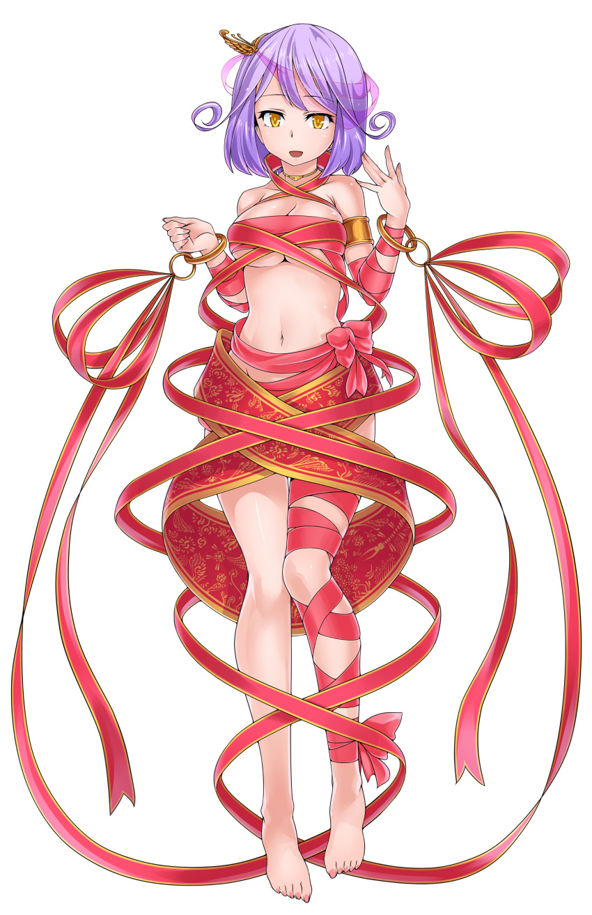 1girl absurdres breasts dungeons_&amp;_princess highres naked_ribbon navel orochi_itto purple_hair ribbon solo yellow_eyes