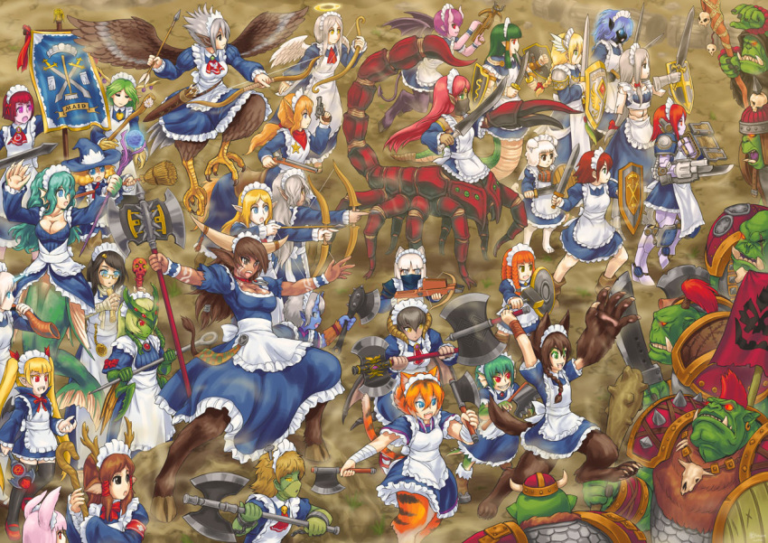 animal_ears arm_cannon ascot axe bandages bangs black_hair blonde_hair blue_eyes blue_hair blunt_bangs bob_cut bow_(weapon) breasts brooch brown_eyes brown_hair centaur cleaver crossbow curly_hair demon_girl demon_horns demon_tail demon_wings dog_ears doll_joints dress elf flipped_hair frilled_dress frills glasses green_eyes hair_between_eyes hair_tubes harpy helmet hime_cut hooves horns jewelry kensaint lamia large_breasts lizard_girl long_hair maid mermaid minotaur mohawk monster_girl orange_hair orc original parted_bangs payot pointy_ears ponytail purple_hair red_eyes redhead robot_girl scarf scarf_over_mouth scorpion_girl shield short_hair silver_hair staff tail talons tiger_ears tiger_tail twintails wavy_hair weapon werewolf white_hair winged_hair_ornament wings zombie