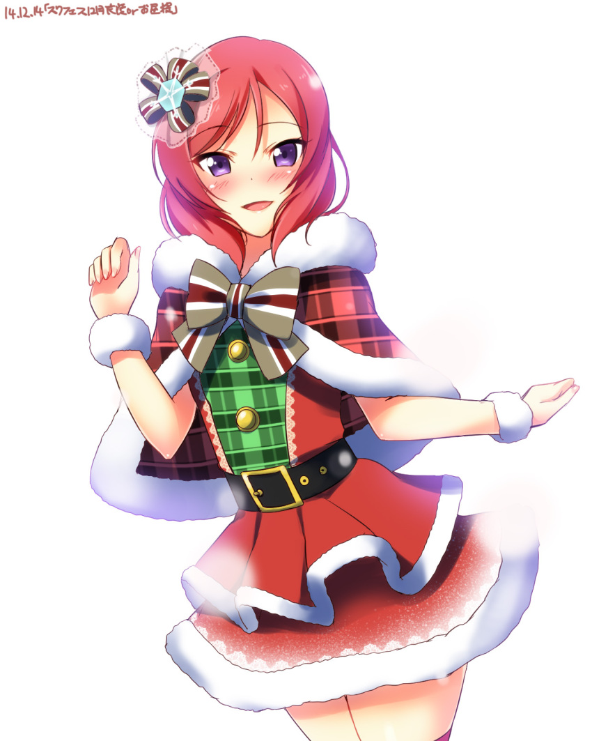 blush christmas dress happy love_live!_school_idol_project nishikino_maki purple_eyes redhead ribbon short_hair yu-ta