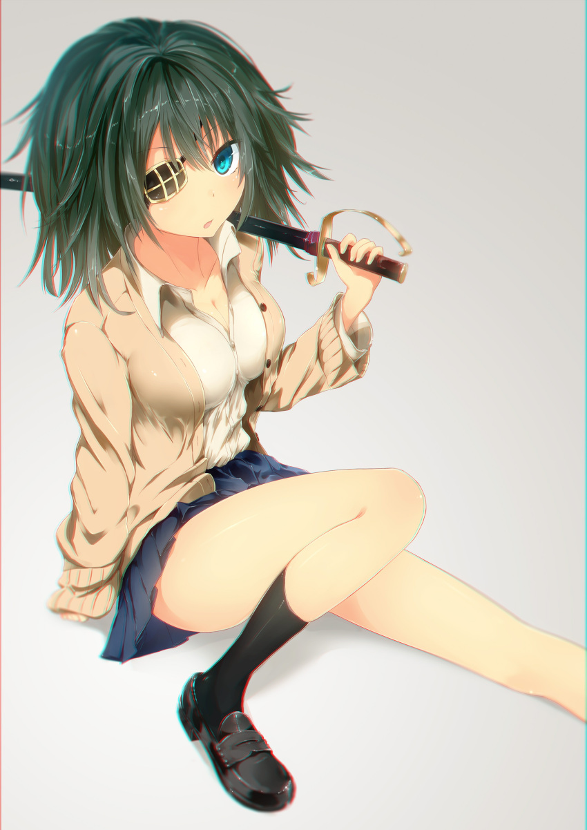 1girl absurdres black_hair blue_eyes eyepatch highres kantai_collection kiso_(kantai_collection) looking_at_viewer school_uniform solo suneo sword weapon