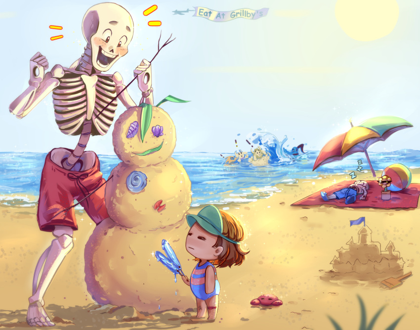 1other 2024 2d 3girls 4boys absurdres airplane alphys alternate_costume ambiguous_gender animal animal_ears annalee-sama anthro asgore_dreemurr bandaid bandaid_on_knee barefoot beach beard blue_sandals blue_shorts blue_skin blue_sky blue_swimsuit body_fur brothers brown_hair child clouds colored_skin comic_sans commentary crab day digital_media droopy_ears ear_fins english_commentary english_text everyone facial_hair female fins fish fish_girl floppy_ears flower flowey_(undertale) food frisk_(undertale) full_body furry furry_female furry_male goat goat_boy goat_ears goat_girl goat_horns hands_up head_fins height_difference high_ponytail highres holding holding_food holding_popsicle holding_stick hole_in_hand horizontal-striped_clothes horns human humanoid leaf lizard lizard_girl long_hair lying making-of_available male male_swimwear mammal mat monster monster_boy monster_girl multiple_boys multiple_girls ocean on_back open_mouth orange_eyes orange_shorts outdoors painttool_sai_(medium) papyrus_(undertale) partially_submerged pink_stripes plant ponytail popsicle reptile reptile_girl ribs sand sand_castle sand_sculpture sandals sans_(undertale) scalie shell shoes short_hair shorts siblings skeleton sky sleeping spine standing stick striped_clothes striped_swimsuit sunglasses swim_trunks teeth text topless topless_male toriel two-tone_swimsuit umbrella undead undertale undyne utdr_(toby_fox) water white_fur white_horns yellow_flower yellow_skin zzz