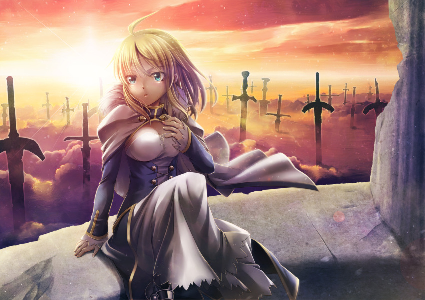 1girl breasts cleavage fate/stay_night fate_(series) saber solo sword uraomote weapon