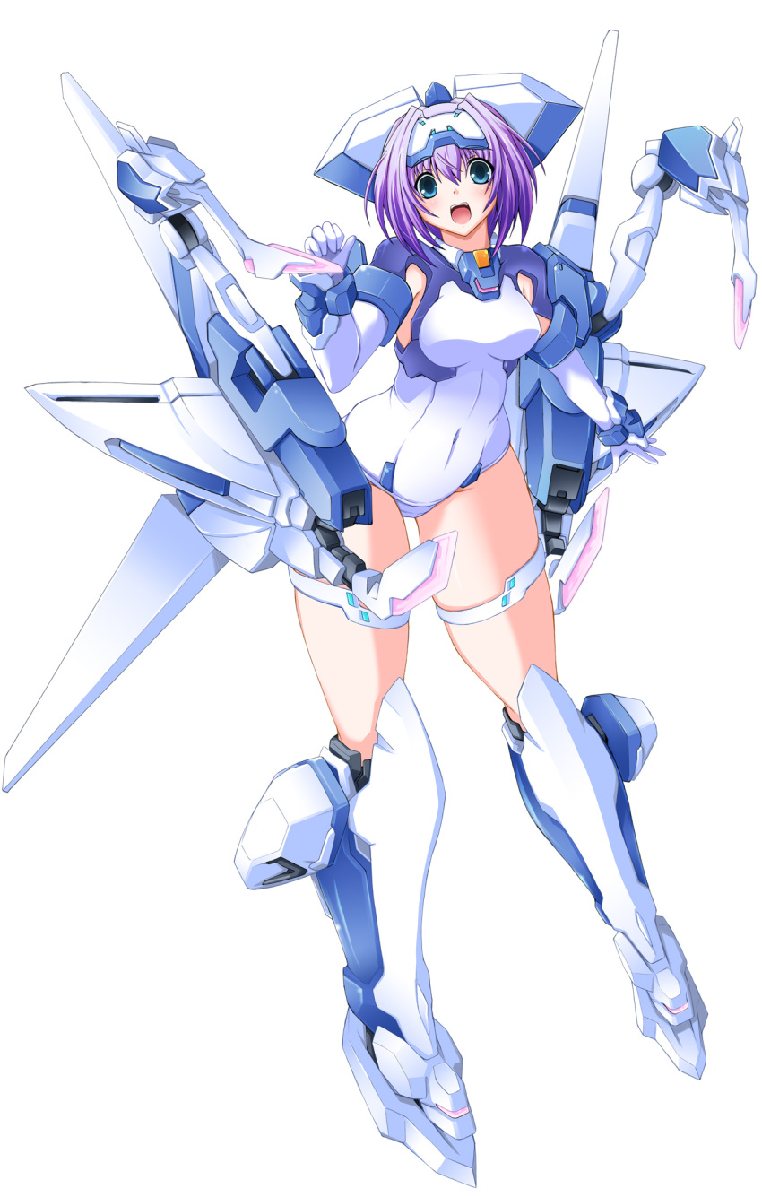 1girl armor bodysuit breasts exelica headgear highres mecha_musume nanairo_souga purple_hair short_hair tagme trigger_heart_exelica