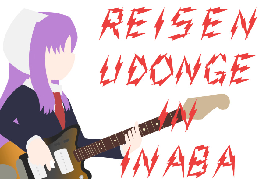 1girl animal_ears character_name electric_guitar guitar instrument long_hair necktie number_girl parody purple_hair rabbit_ears reisen_udongein_inaba solo touhou white_background yume_giwa