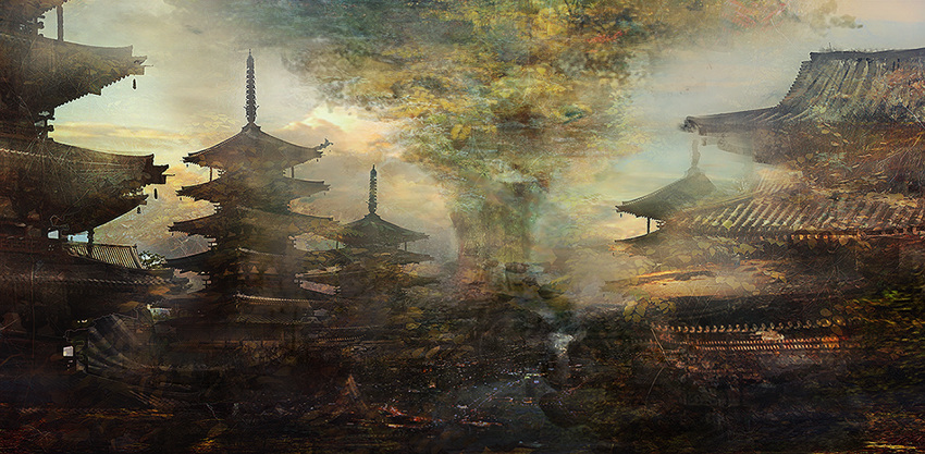 architecture building clouds east_asian_architecture lokijuhyd no_humans original pagoda scenery sky texture tree