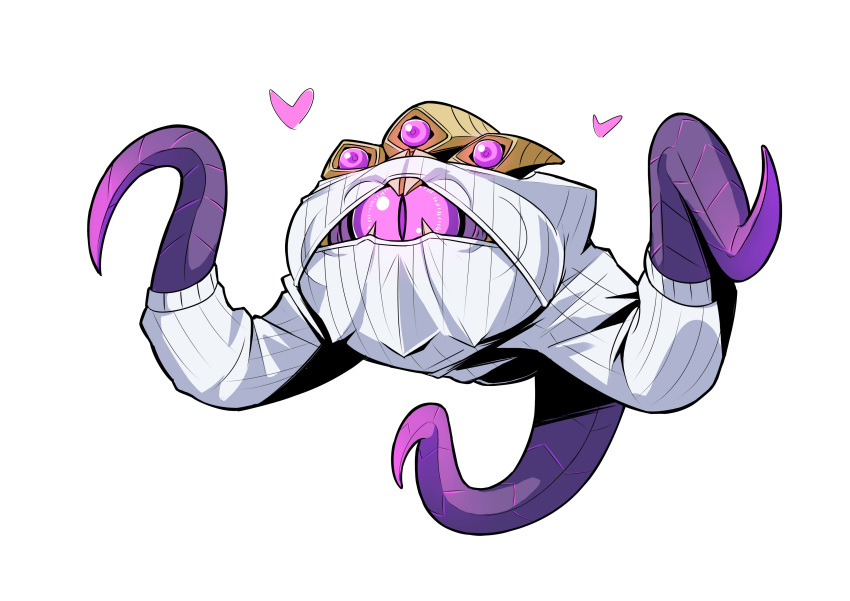 absurdres heart highres kuma_x league_of_legends monster no_humans one-eyed open-chest_sweater purple_skin ribbed_sweater slit_pupils solo sweater tentacles vel'koz violet_eyes white_background