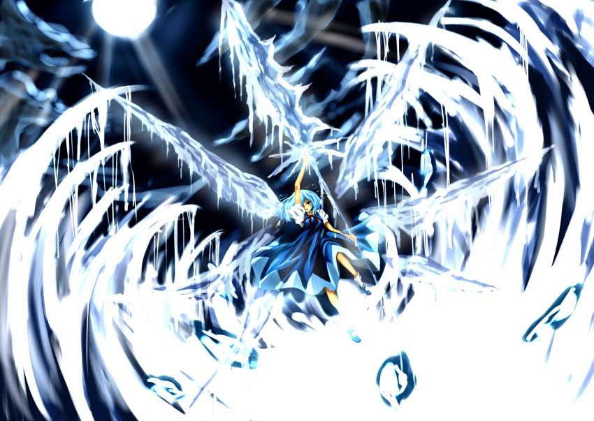 absurdres cirno dutch_angle highres ice ice_sword polearm solo spear touhou weapon wings zhu_fun
