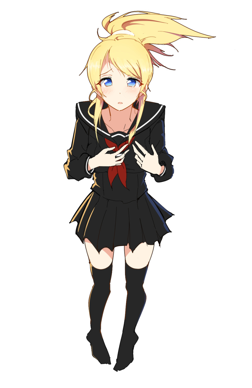 1girl ayase_eli blonde_hair blue_eyes from_above full_body highres long_hair love_live!_school_idol_project open_mouth ponytail school_uniform serafuku solo tears thigh-highs tigersaber