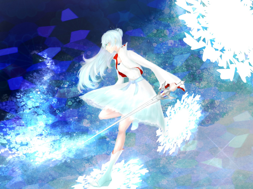 1girl highres rwby solo sword weapon weiss_schnee white_hair