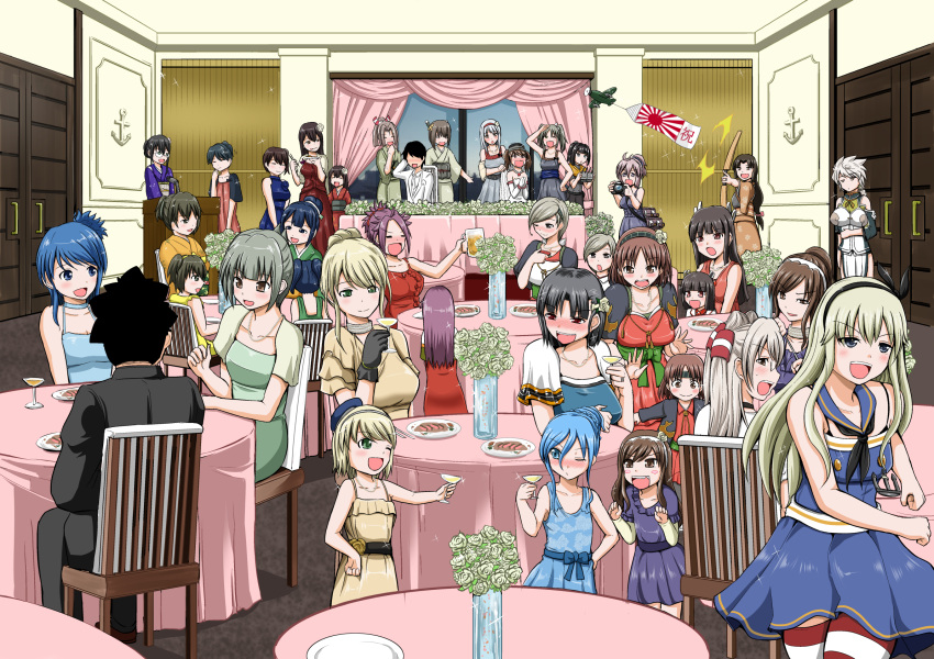6+girls ^_^ admiral_(kantai_collection) airplane akagi_(kantai_collection) akizuki_(kantai_collection) alcohol alternate_hairstyle amatsukaze_(kantai_collection) anchor aoba_(kantai_collection) aoki_hagane_no_arpeggio arpeggio_of_blue_steel ashigara_(kantai_collection) atago_(kantai_collection) bare_shoulders baton beer beret bespectacled black_gloves black_hair blue_eyes blue_hair blush blush_stickers bow_(weapon) braid breasts brown_eyes brown_hair camera chitose_(kantai_collection) chiyoda_(kantai_collection) chou-10cm-hou-chan closed_eyes cup door dress drunk flat_gaze flower folded_ponytail food formal glasses gloves green_hair grey_eyes grey_hair hair_flower hair_ornament hair_ribbon hair_tubes hair_up hairband hairclip hand_on_hip hat highres hiryuu_(kantai_collection) hiyou_(kantai_collection) houshou_(kantai_collection) if_they_mated japanese_clothes jewelry jun'you_(kantai_collection) kaga_(kantai_collection) kantai_collection kimono long_hair microphone mother_and_daughter mug multiple_girls neckerchief necklace one_eye_closed ooyodo_(kantai_collection) open_clothes open_shirt outstretched_arm pink_hair plate ponytail purple_hair red_dress red_eyes ribbon ring samidare_(kantai_collection) shimakaze_(kantai_collection) short_hair shouhou_(kantai_collection) shoukaku_(kantai_collection) side_ponytail single_braid sitting smile souryuu_(kantai_collection) sparkle strapless_dress striped striped_legwear suit table taihou_(kantai_collection) takao_(aoki_hagane_no_arpeggio) takao_(kantai_collection) thigh-highs tongue tongue_out twintails two_side_up unryuu_(kantai_collection) vase visor_cap weapon wedding wedding_band white_hair wine_glass yano_toshinori yuubari_(kantai_collection) zuihou_(kantai_collection)